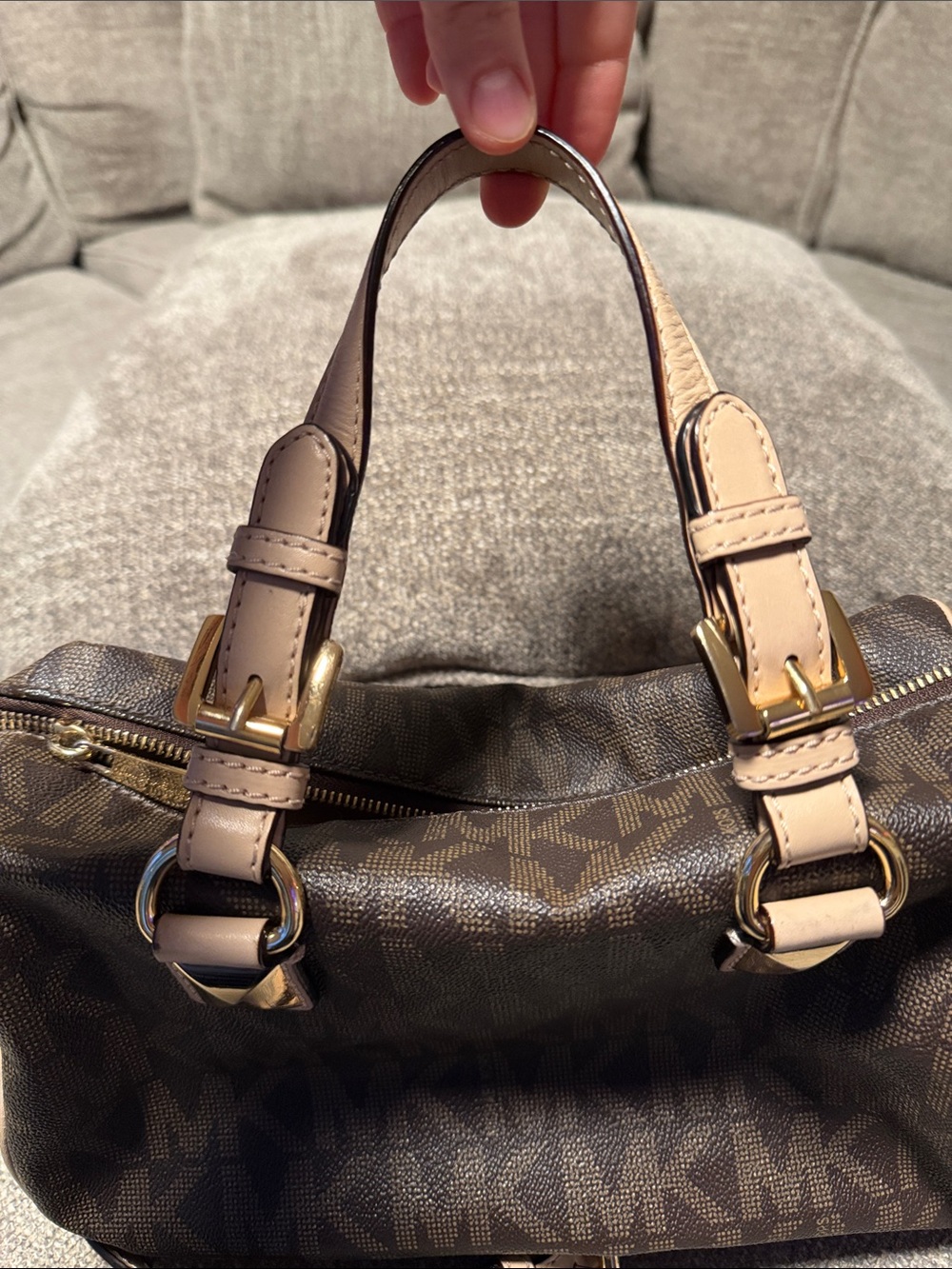 Michael Kors Dark Brown Logo Satchel with Light Beige Trim - Picture 8 of 15